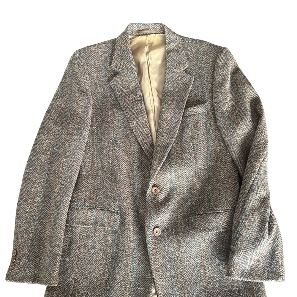 Miltons Wool Classic Brown Teal Printed Herringbone Blazer Womens M/L - Picture 5 of 9